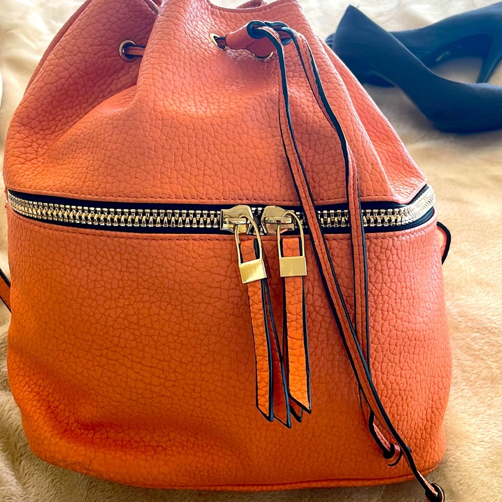 Urban Expressions Began Leather Drawstring bag / Backpack Orange